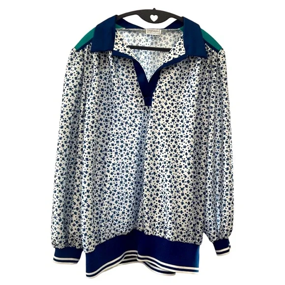 VTG Abstract Floral Print Banded Waist Collared Shirt | L - Picture 2 of 4